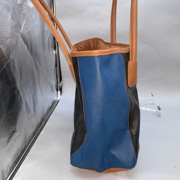 Gently Used Neiman Marcus Blue, Black, Brown Pebble Texture  Faux Leather Tote - Picture 3 of 9